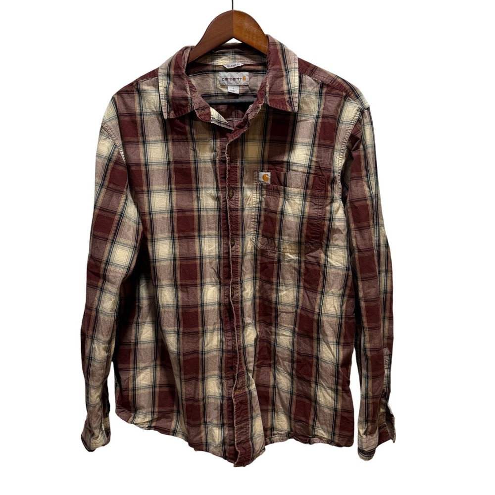 Carhartt Men's Long Sleeve Button Down Plaid 100% Cotton Long Sleeve Large
